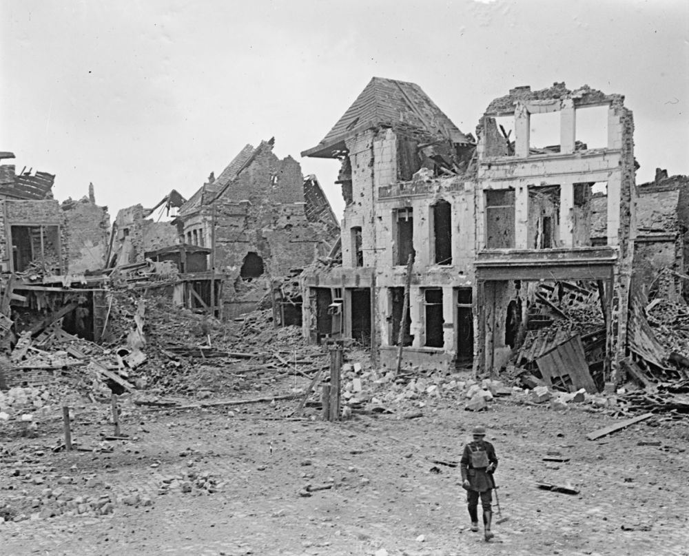 The ruins of the town of Bapaume the day after it was captured by the New Zealand Division. 30 August 1918.